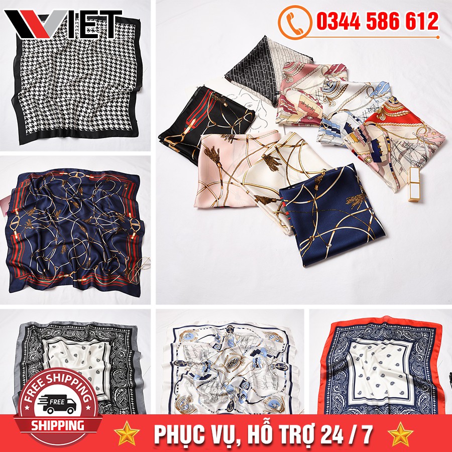Khăn Turban Lụa Satin Vuông 70x70 cm Đa Năng - Khăn Quàng Cổ, Buộc Túi Xách, Đội Đầu, Buộc Tóc Hiện Đại