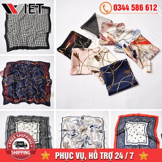 Khăn turban lụa satin vuông 70x70 cm đa năng - khăn quàng cổ, buộc túi xách, đội đầu, buộc tóc hiện đại