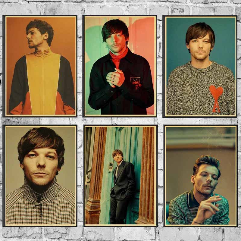 Vintage Giấy Kraft Ca Sĩ Anh Louis Tomlinson Chân Dung Retro Áp Phích Treo Tường Nghệ Thuật In Cafe 