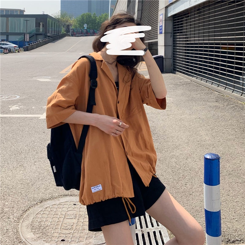 Áo Sơ Mi Tay Ngắn Dáng Rộng Phong Cách Hàn Quốc Cho Nữ