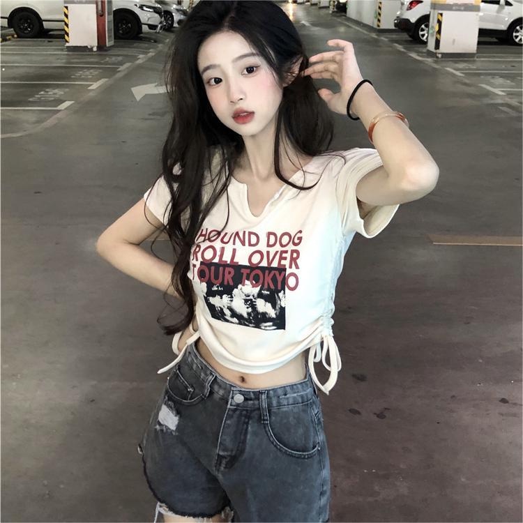 Áo thun lửng ZHELIHANGFEI tay dài phối dây rút thời trang dành cho nữ