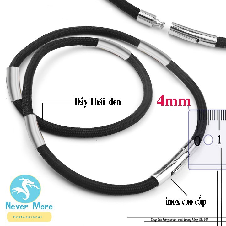Dây chuyền Dù Thái màu đen bọc khoen inox trơn khóa gài vip - Thể hiện đẳng cấp phái mạnh