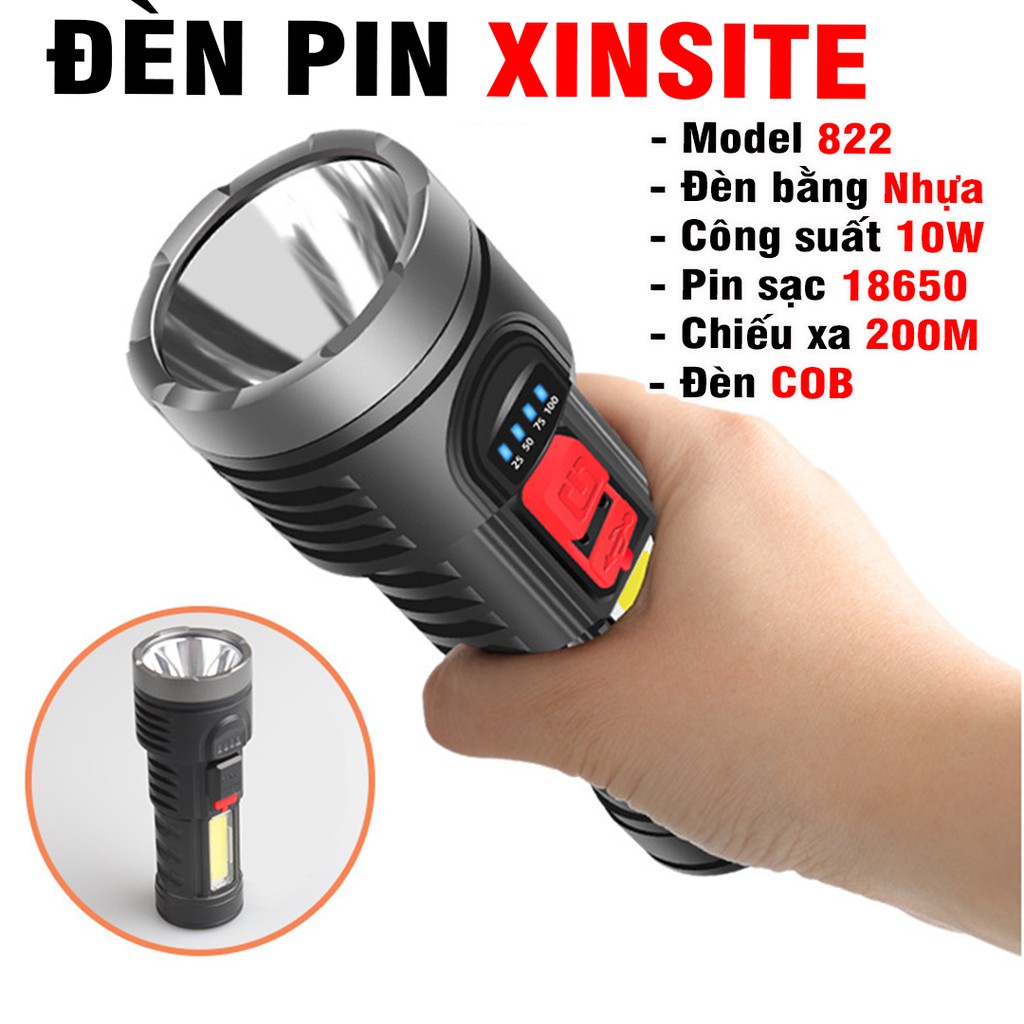 Đèn pin sạc cầm tay mini 10W có đèn COB đèn có pin sạc kèm dây sạc