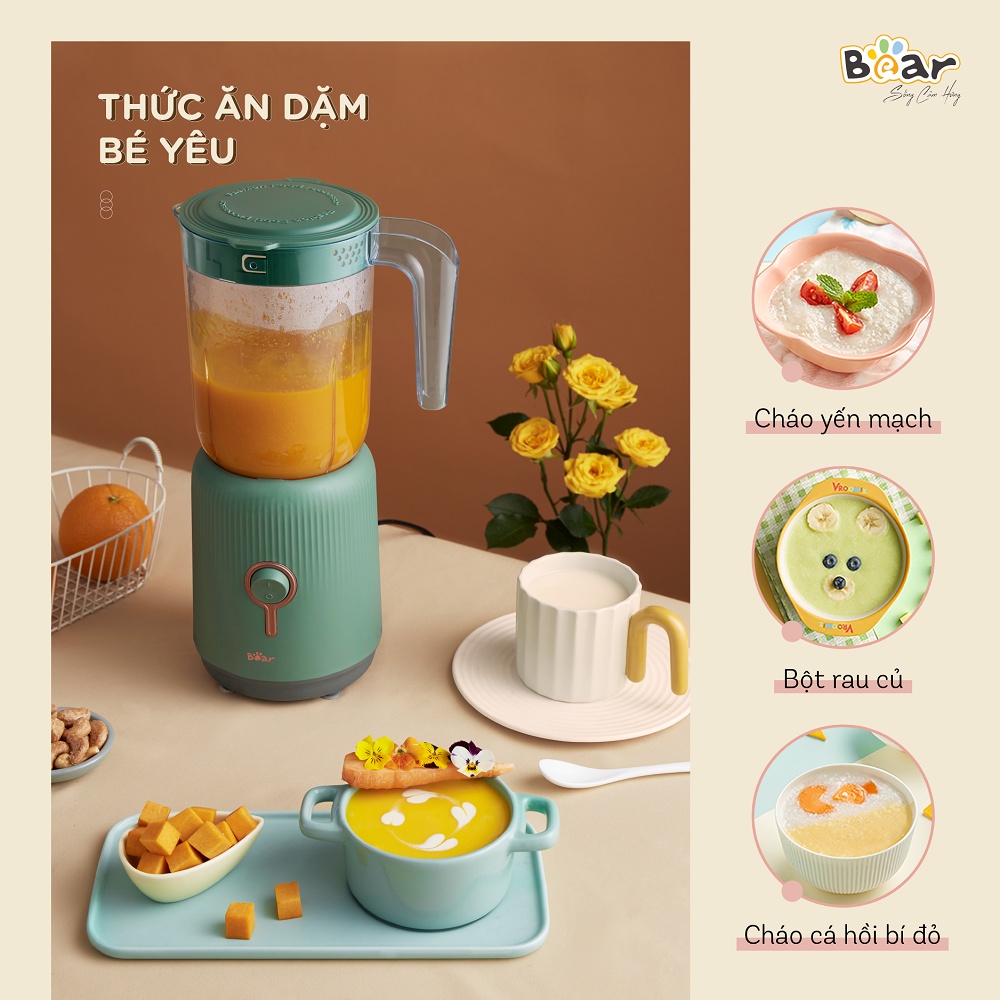 Combo Nồi Nấu Chậm 0,8L Bear SUBE001 và Máy xay ăn dặm đa năng 3 cối BL - B10V2 nấu cháo, chưng yến, ăn dặm tiện dụng