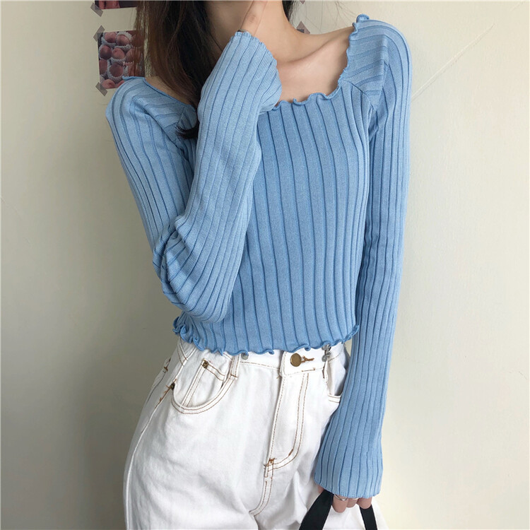 Áo Thun Dài Tay Cổ Vuông Xinh Xắn Thời Trang Dành Cho Nữ