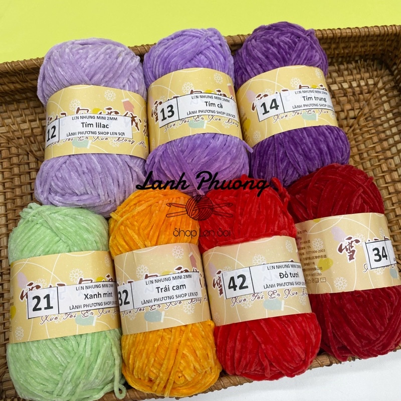 Len Nhung Mini 2mm Cuộn Nhỏ 40g, Nhung Sợi Nhỏ Móc Thú Bông