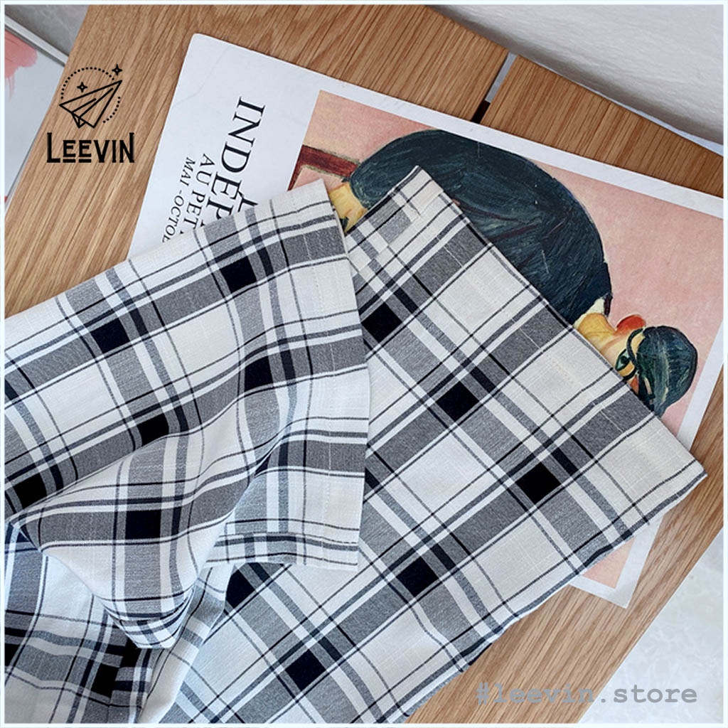 Quần Kẻ Caro Nữ Ống Suông Rộng Culottes Unisex PLAID Gam Màu Pastel ULZZANG Kiểu Quần Ống Rộng Nữ Cạp Cao Leevin Store