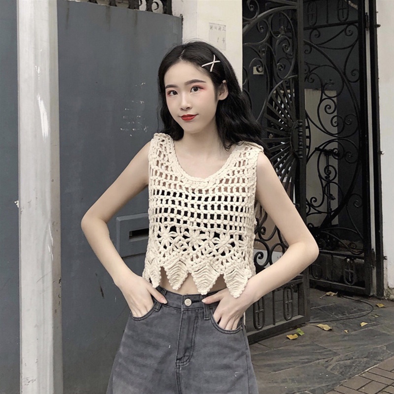 Áo Croptop Dệt Kim Màu Sắc Trơn Thời Trang Đi Biển Cho Nữ