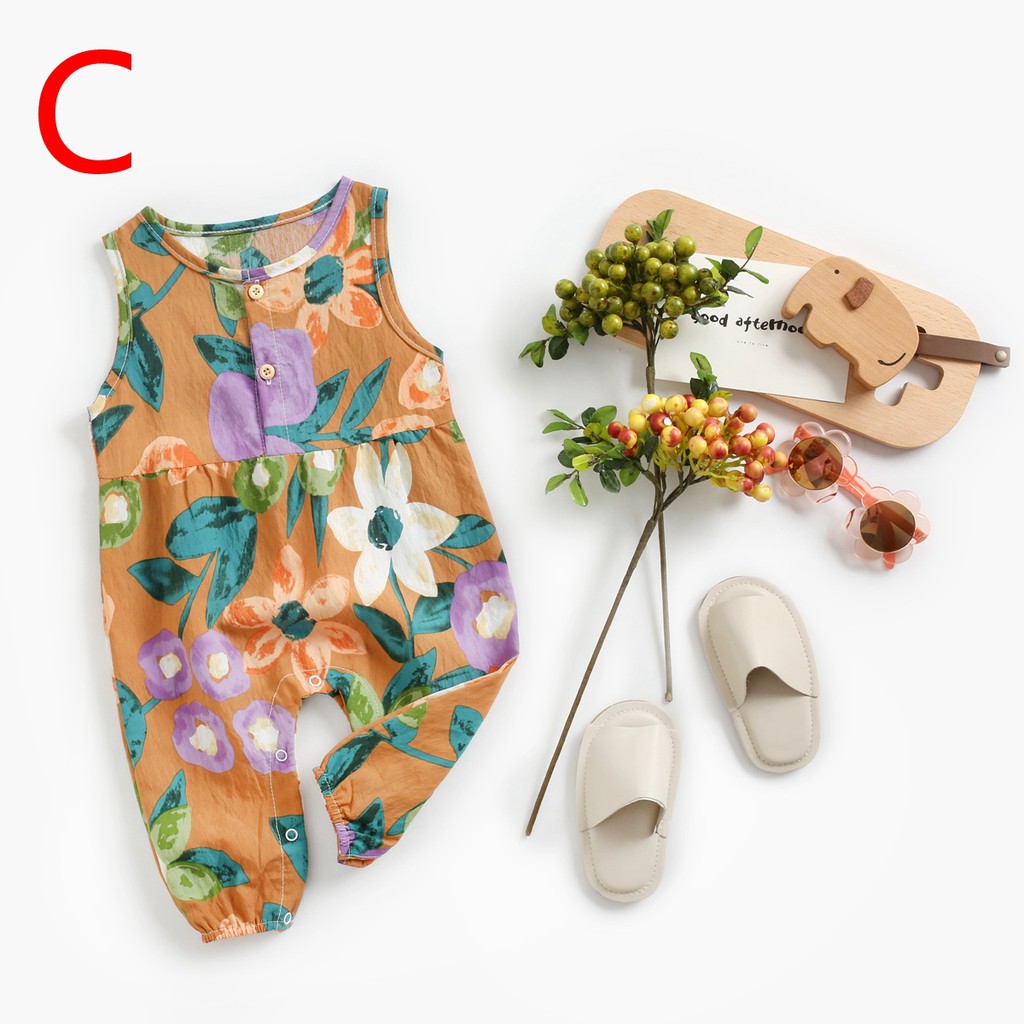 Áo liền quần Sanlutoz bằng cotton họa tiết hoa xinh xắn thời trang cho bé gái (4 màu)