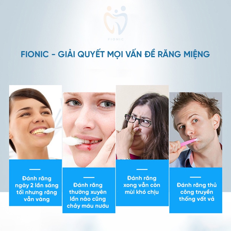 Combo 2 Đầu Bàn Chải Điện Sonic Máy Đánh Răng Tự Động FIONIC ET10 Trắng Răng
