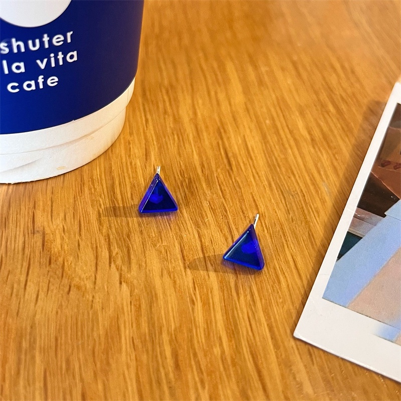 Bông Tai Mạ Bạc 925 Mini Hình Trái Tim Màu Xanh Dương Phong Cách Mới Thời Thượng F873