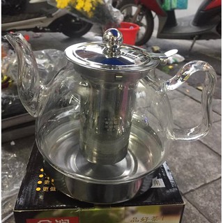 Ấm thủy tinh đế inox có lọc đun bếp từ,ga (800ML)