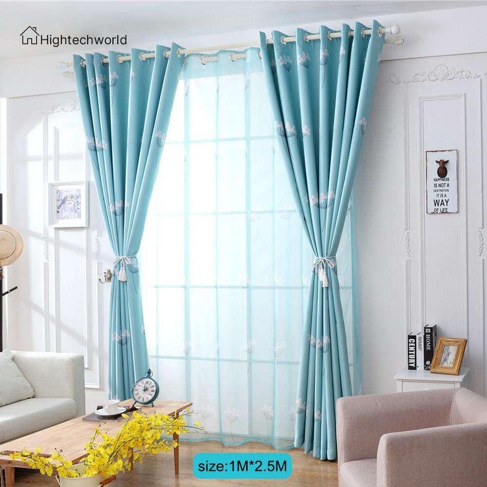 Rèm cửa sổ 100x250cm họa tiết bông hoa nền xanh dương