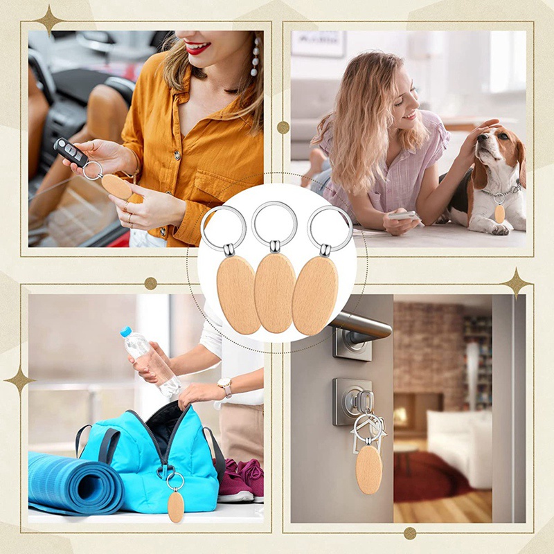 1 Set Móc Khóa Gỗ Chưa Hoàn Thiện Hình Oval Dùng Làm Đồ Thủ Công DIY