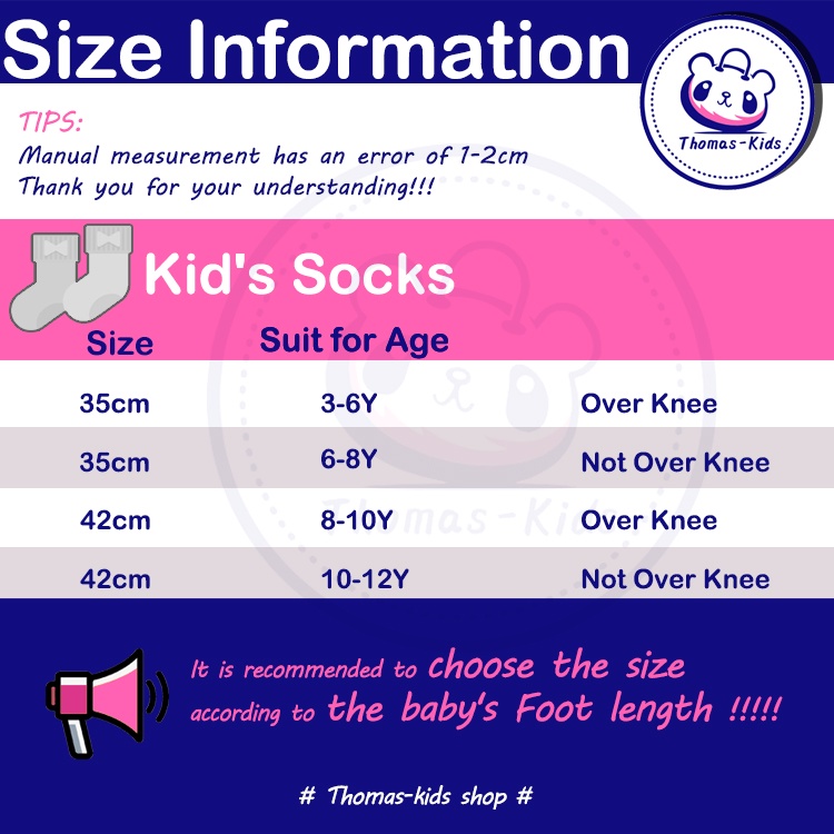 [THOMAS KIDS] Vớ Cotton Dài Đến Đầu Gối Phong Cách Công Chúa Dành Cho Bé Gái 3-12 Tuổi