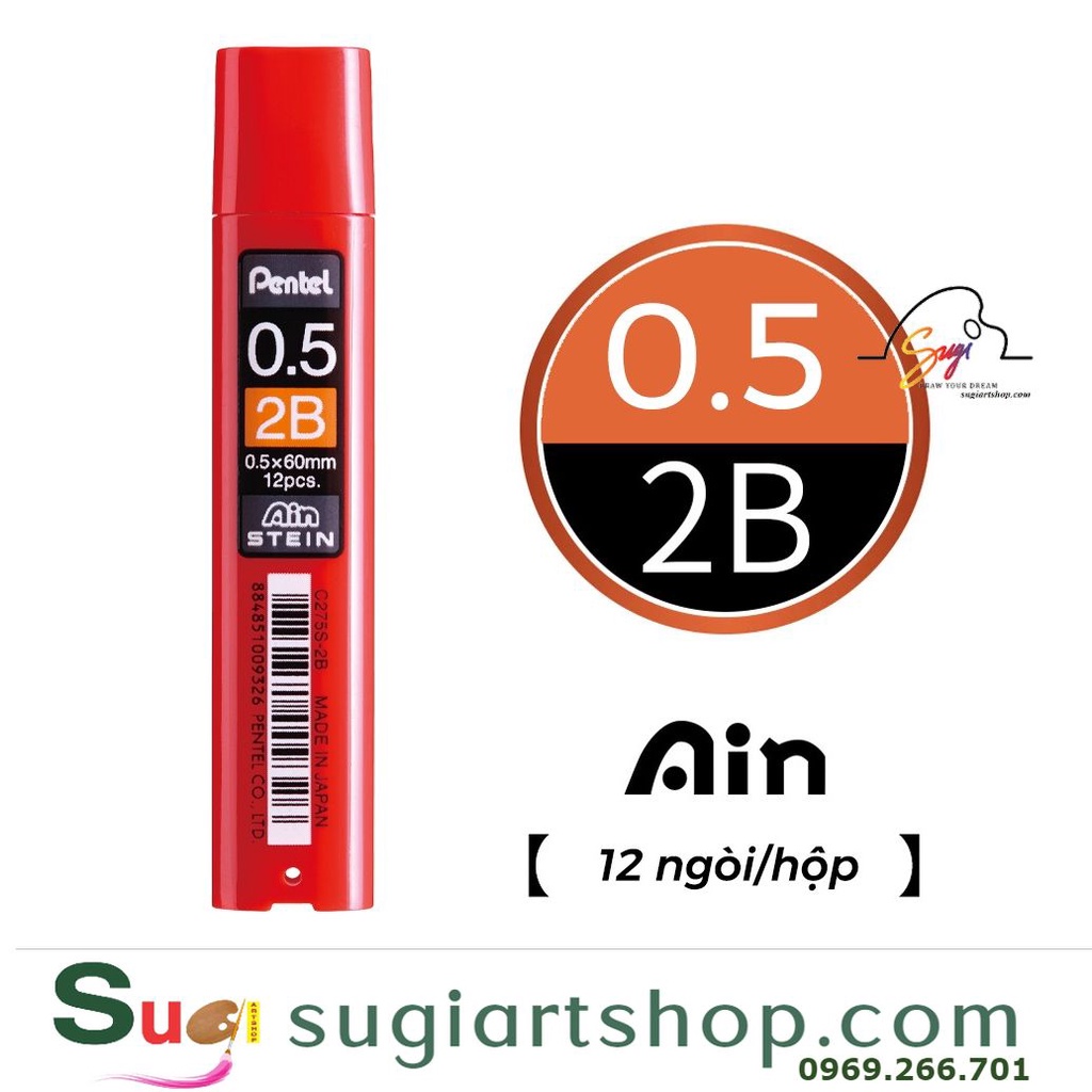 RUỘT BÚT CHÌ KIM 0.5 MM 2B, RUỘT BÚT CHÌ KIM PENTEL (TUÝP ĐỎ 12C)