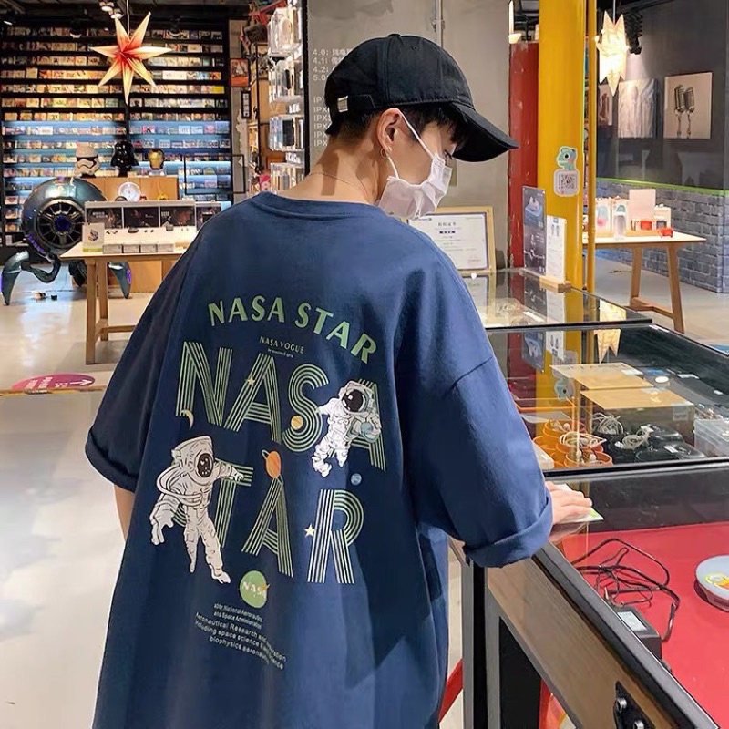 Áo thun tay lỡ nam nữ, áo phông form rộng chất cotton mát mịn thấm hút mồ hôi in hình NASA