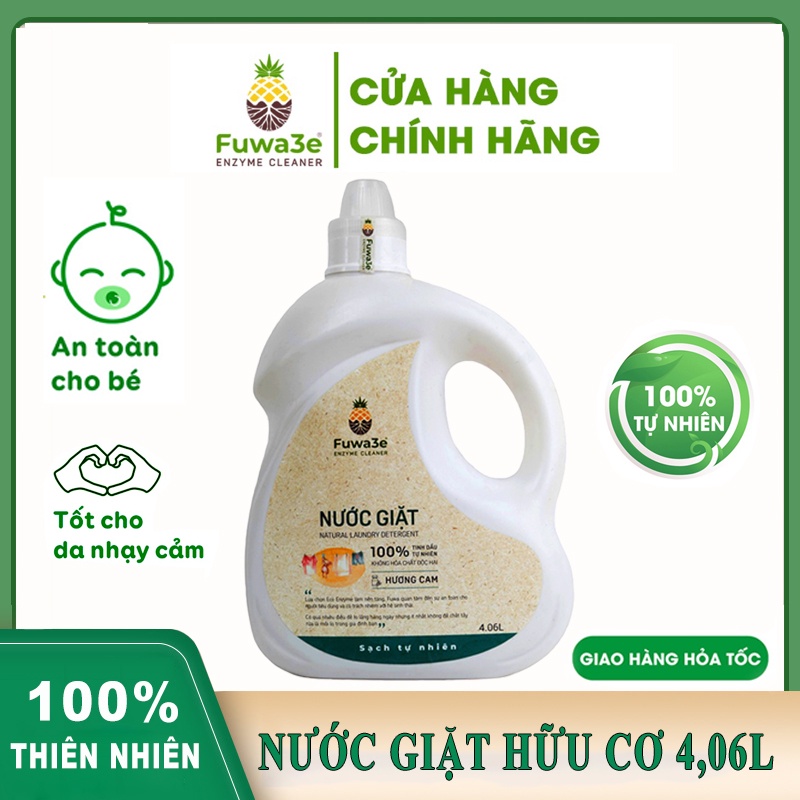 Nước giặt Fuwa3e hữu cơ organic hương cam 100% tự nhiên 4L an toàn cho bé và mẹ.