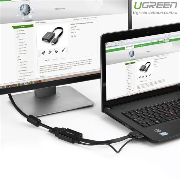 Cáp chuyển đổi HDMI to VGA dẹt có Audio Ugreen 40248 Chính hãng