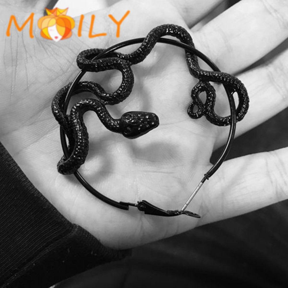 MOILY Women Men Circle Ear Stud New Black Dangle Hoop Earrings Fashion Accessories Party Gothic Jewelry Hot Snake/Multicolor