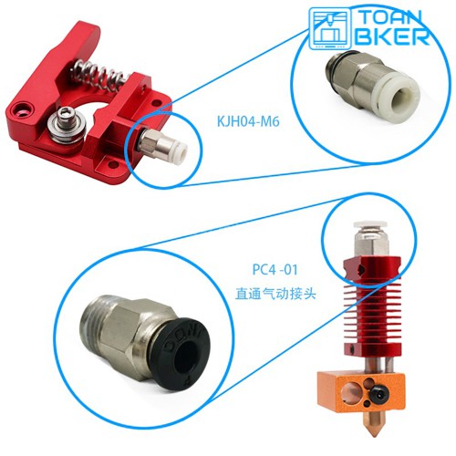 Đầu nối ống teflon PC4-01, PC4 M10, KJH04-M6