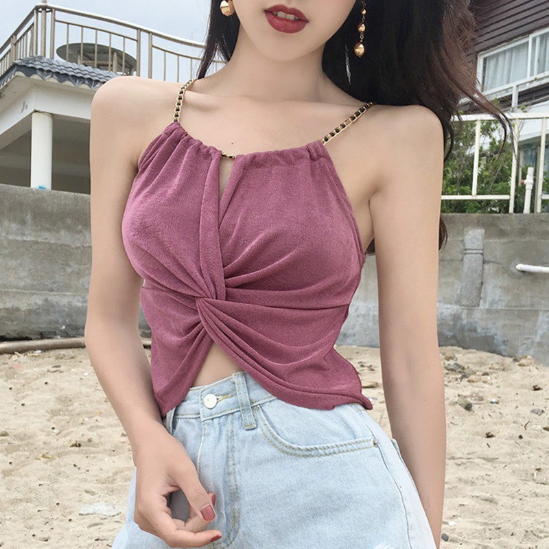 Áo croptop 2 dây phối xích sành điệu đầy cá tính cho nữ