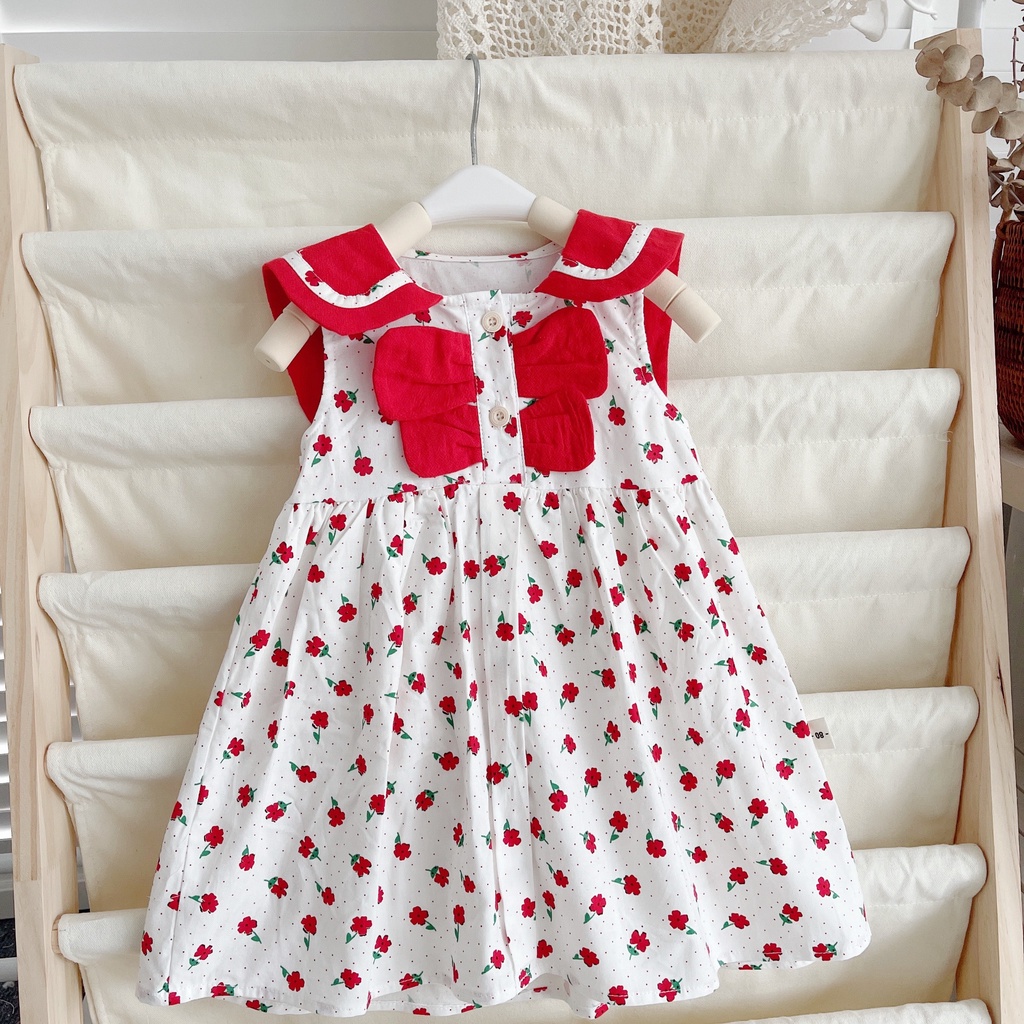 Váy hè sát nách ngực 4 lá cho bé gái 8-21 kg (1-6 tuổi)- Chất thô mát