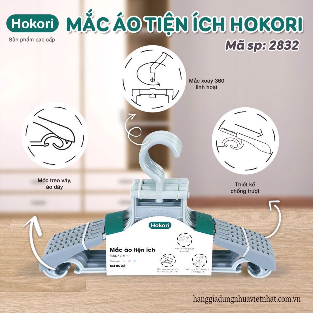 set 10 móc quần áo người lớn hokori cao cấp mắc áo nhựa Việt Nhật 2832