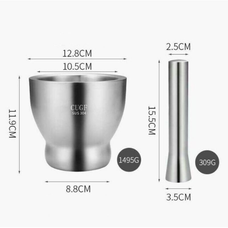 Bộ cối chày Inox 304, Bộ cối chày cao cấp