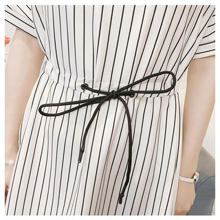 Đầm (Váy) Bầu Thắt Eo Kẻ Sọc-Trắng