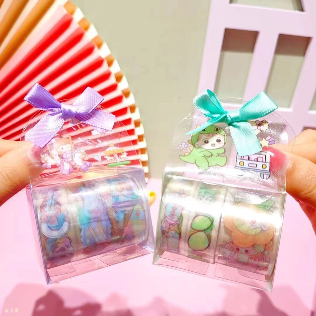 Set Băng Keo Cute Mini PVC Trong Suốt Trang Trí, Hộp Gift Box Dễ