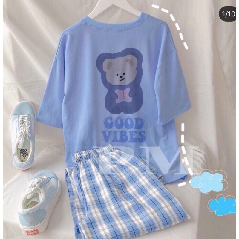 Sét áo gấu GOOD+quần kẻ xanh