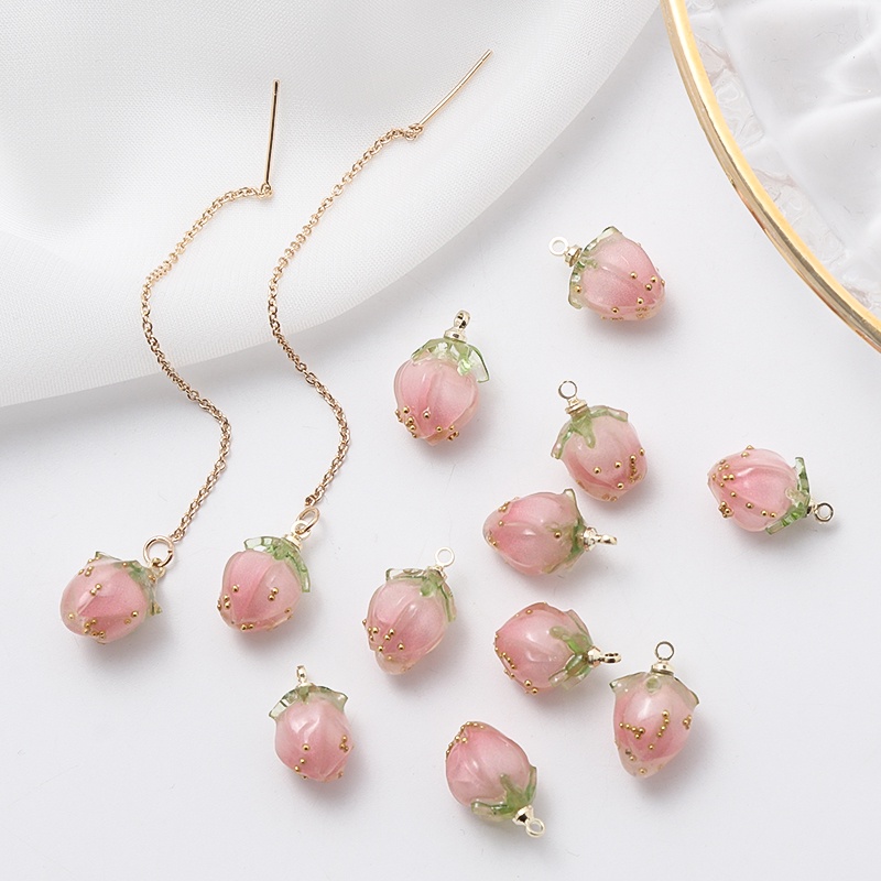Mặt dây chuyền hình trái dâu bằng nhựa Resin mạ vàng tự làm trang sức thủ công