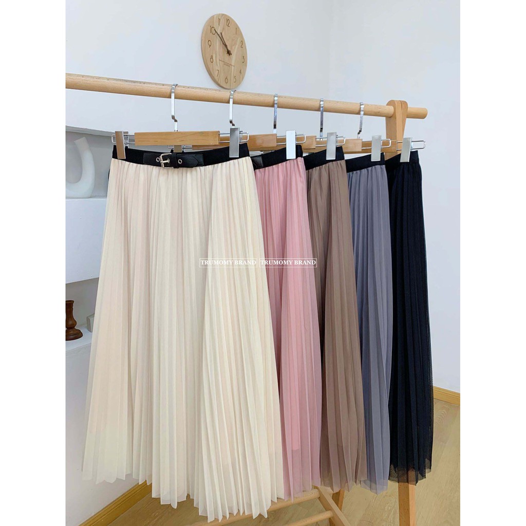 Chân váy xếp ly dáng A xòe dài midi kèm đai Quảng Châu công sở - Trumomy (CV10) | BigBuy360 - bigbuy360.vn