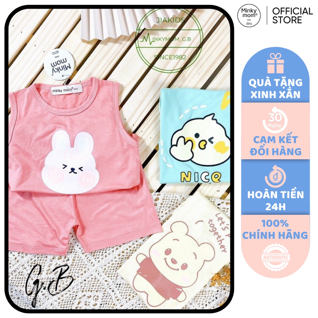 [SIZE ĐẠI] Bộ Ba Lỗ Bé Gái, Bé Trai Minky Mom Vải Thun Lạnh Thỏ Hồng Gấu Bear, Áo Thun 3 Lỗ Cho Bé Mặc Hè MKM3LO2116