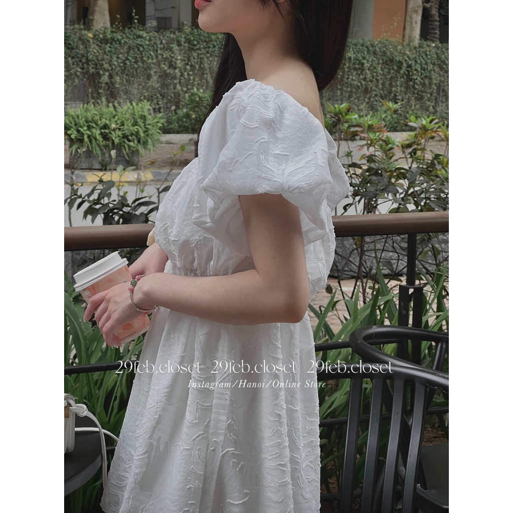 [Ảnh thật/Video] Set áo trễ vai hoa nổi kèm quần short thô mềm - 29feb.closet - S17