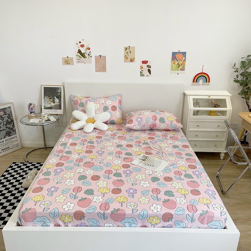 Trọn Bộ Ga Giuờng Cotton Poly 3 Món - Họa Tiết 3D - Hàng Nhập Khẩu- Set Ga + 2 Vỏ Gối Nằm