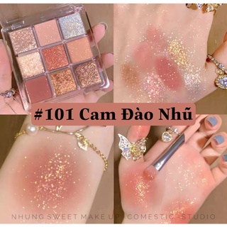 Bảng mắt đủ tông màu từ hồng nude nâu, nâu lạnh pha ánh rêu, nâu cà phê, tới color sắc màu  9 ô màu siêu nhỏ gọn