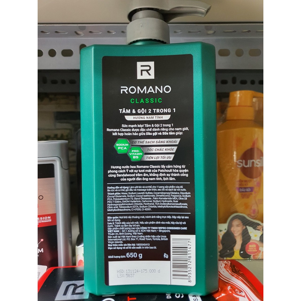 Dầu Tắm Gội 2 Trong 1 Dành Cho Nam Romano Classic  DATE 2024