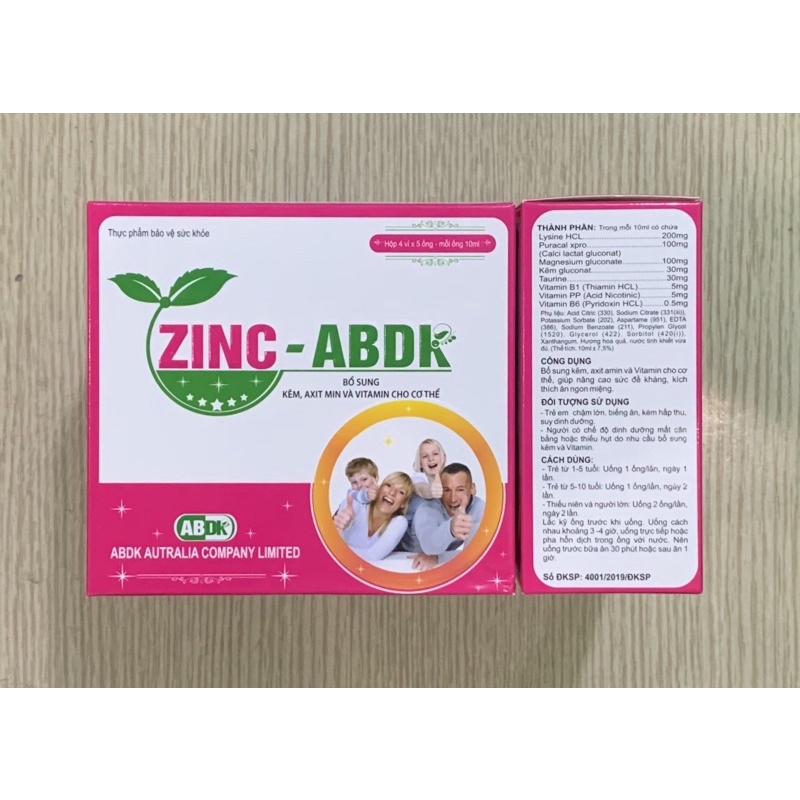 Siro Kẽm ZINC-ABDK - Hộp 20 ống - Bổ sung Kẽm và Vitamin cần thiết cho sự phát triển của trẻ