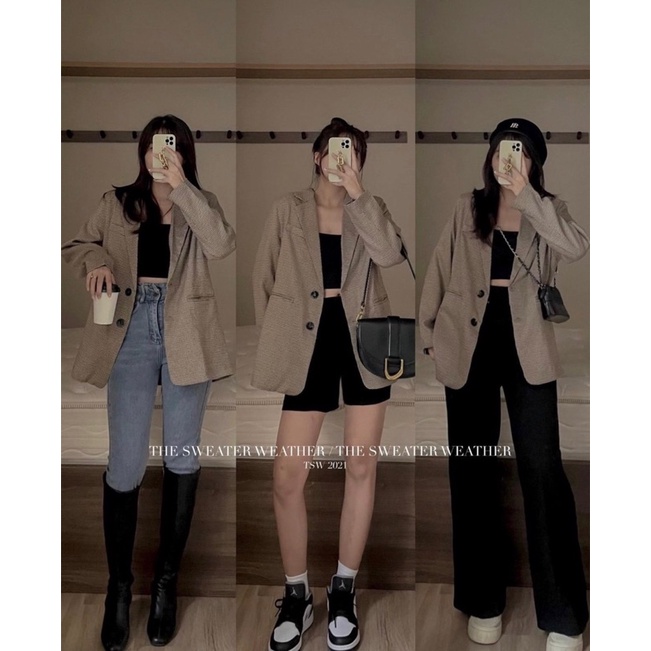 [Ảnh thật/Video]Áo blazer kẻ hai lớp Quảng Châu