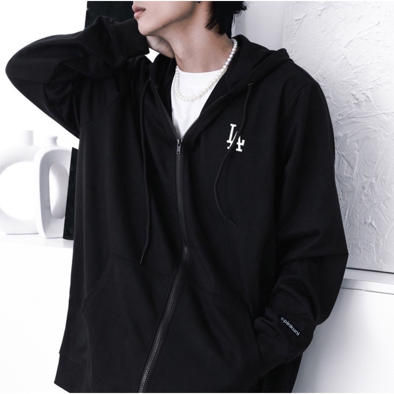 Áo KHOÁC Zip nỉ bông mũ to 2 lớp Unisex form rộng in Silicon dẻo LA