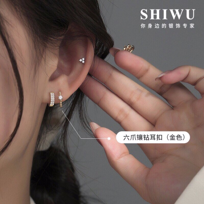 Khuyên vành tai dáng tròn mặt đá phong cách Hàn Quốc có chuôi đeo mạ 18K . CiCi accessories . MS.KT016