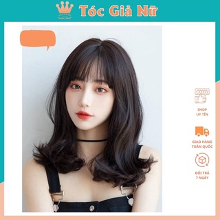 Tóc giả nữ đẹp nguyên đầu xoăn ngắn 38cm, 1804