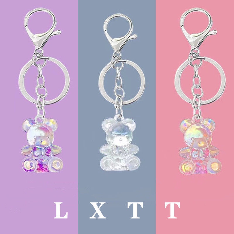 NS color Crystal acrylic stereo bear key chain cartoon car decoration/gift