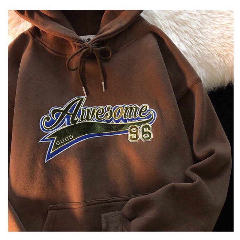 Áo Nỉ Mũ Hoodie Zip AWESOME-96 Chất Nỉ Ngoại 2 Lớp Dày Dặn Form Rộng Tay Phồng-Unisex Nam Nữ( Hàng Sẵn)
