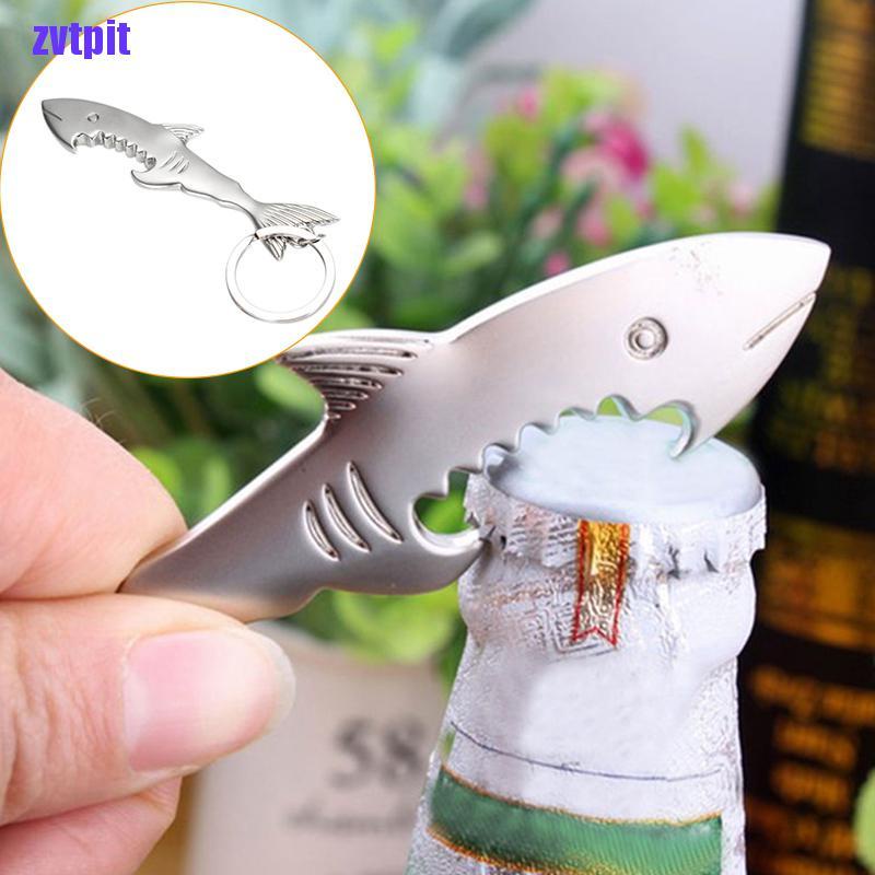 Móc khóa mở nắp chai bia bằng kim loại hình cá mập lớn sáng tạo