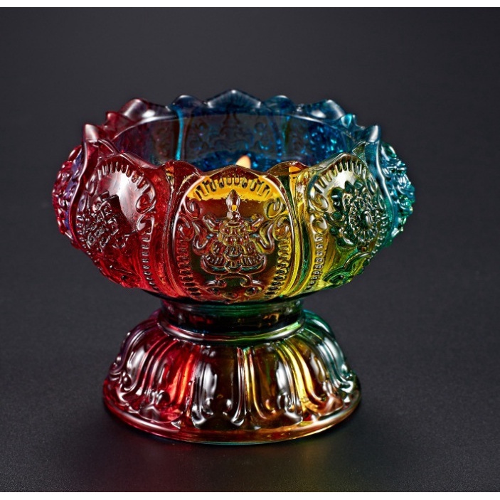 Cốc đựng nến, chân nến thủy tinh hoa sen lưu ly thờ cúng ngũ sắc