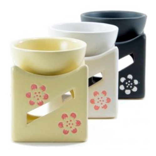 Đèn xông tinh dầu gốm sứ mini chứa nhiều nước họa tiết hoa đào đốt bằng nến tealight - Better Life