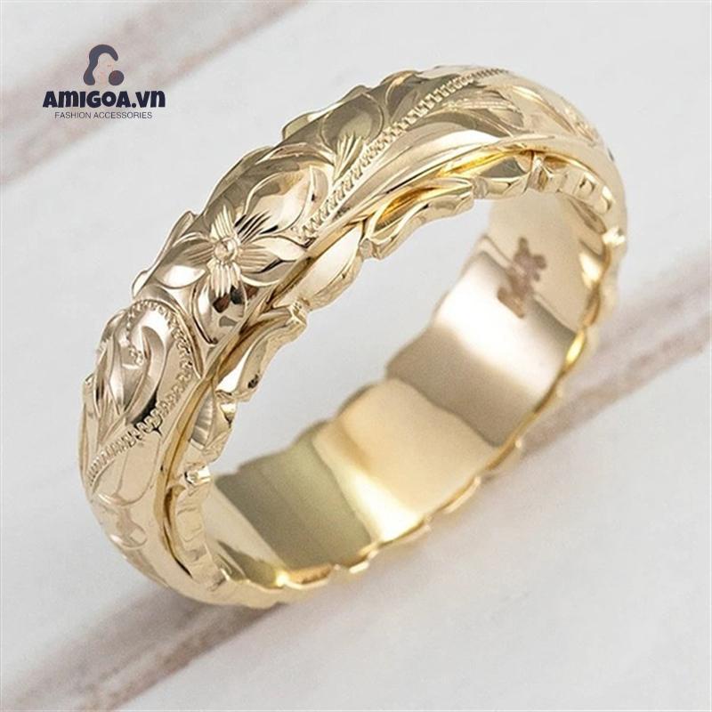 ✨✨Nhẫn mạ vàng 14k khắc hình hoa tinh tế cho nữ